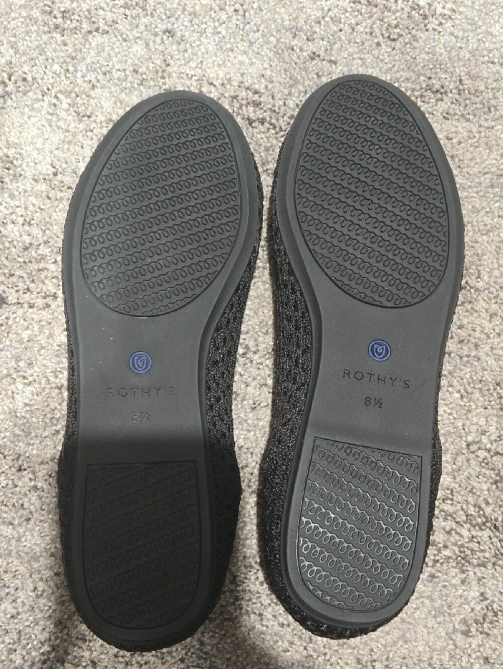 Rothys Black Knit Slip-On Flats with Blue Trim